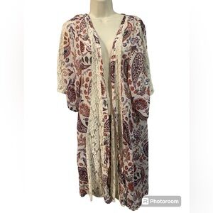 American Eagle Crochet Lace & Paisley Duster Kimono Size L-XL
